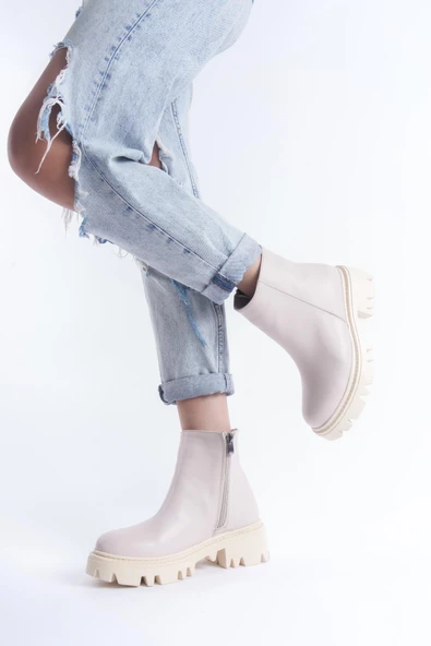 Kadın Fermuarlı Tırtıklı Kalın Taban Kışlık Bot - Resim 2