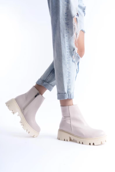 Kadın Fermuarlı Tırtıklı Kalın Taban Kışlık Bot - Resim 3