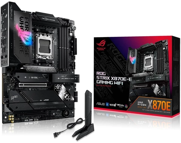 ASUS ROG STRIX X870E-E GAMING WIFI, 4xDDR5, 5xM.2, HDMI, DP, Type-C, PCIe 5.0, 2xWi-Fi 7, Bluetooth v5.4, AMD Ryzen 9000-8000 ve 7000 Serisi, AM5 Soket Anakart