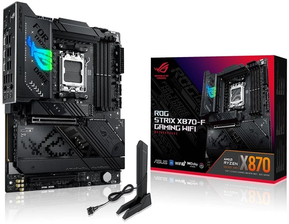 ASUS ROG STRIX X870-F GAMING WIFI, 4xDDR5, 4xM.2, HDMI, DP, Type-C, Wi-Fi 7, Bluetooth v5.4, AMD Ryzen 9000-8000 ve 7000 Serisi, AM5 Soket Anakart