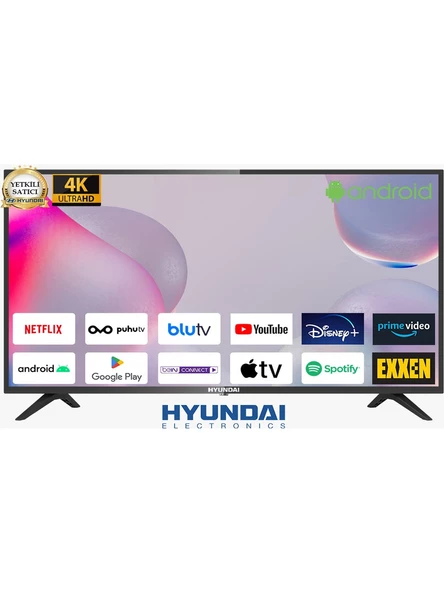 HYUNDAI 65HYN2104, 65" 165cm, 4K Ultra HD, Dahili Wi-Fi, Dahili Uydu Alicili, Android Led Televizyon