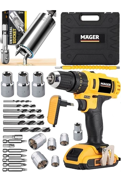 Mager Alman Darbeli Metal Şanzıman 12 Volt Li-ıon Bataryalı Çift Akülü Şarjlı Matkap - 2