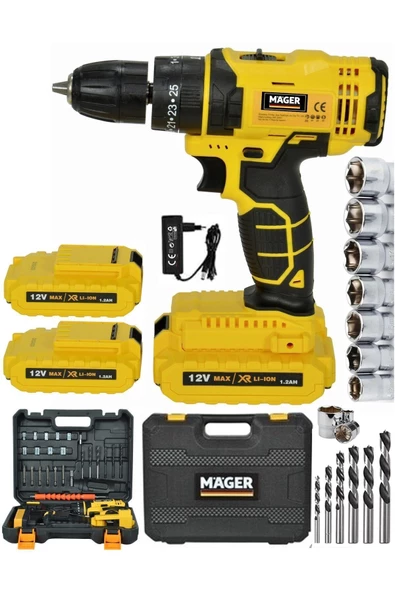 Mager YZ03 Yedek Akülü Darbeli Bakır Sargılı Işıklı Çantalı Aksesuar Setli Şarjlı Matkap - 2