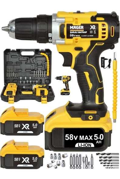 Mager 5800 Max -xr Yedek Akülü Vidalama Brushless Şarjlı Setli Yedek Akülü Çantalı Matkap