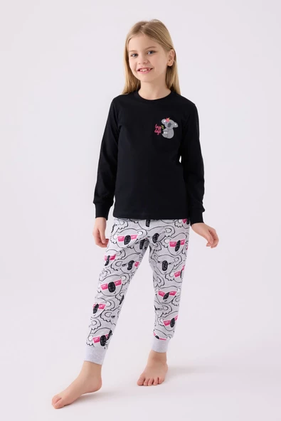 Rolypoly RP 3491 Kız Çocuk Siyah Uzun Kol Pijama Takım