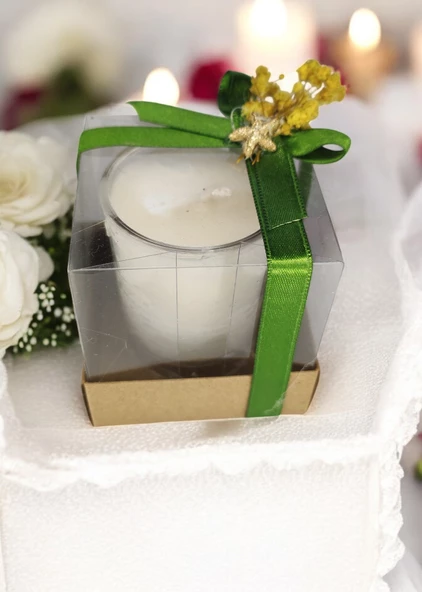 20 adet mika kutu içinde beyaz mum - 2