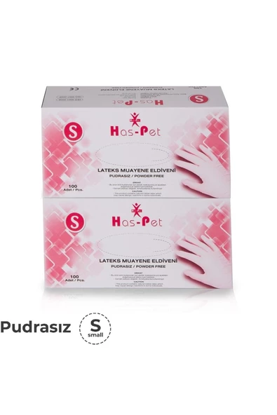 Has-Pet Beyaz Lateks Pudrasız Muayene Eldiveni Small - 2 X 100'lü