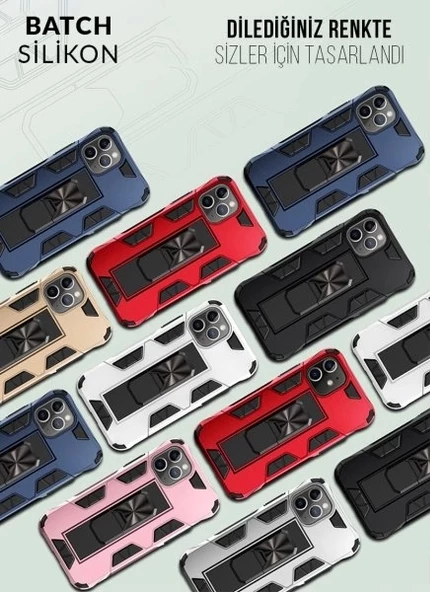 İphone XR Kılıf Standlı Yüzüklü Batch Silikon Gold - Resim 2