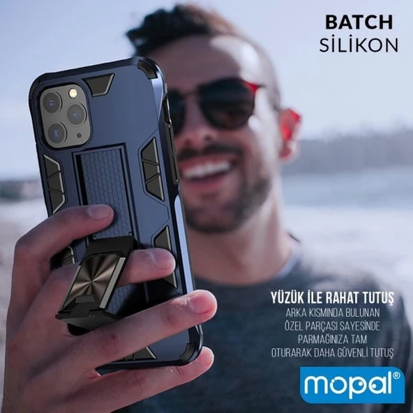 İphone XR Kılıf Standlı Yüzüklü Batch Silikon Gold - Resim 4