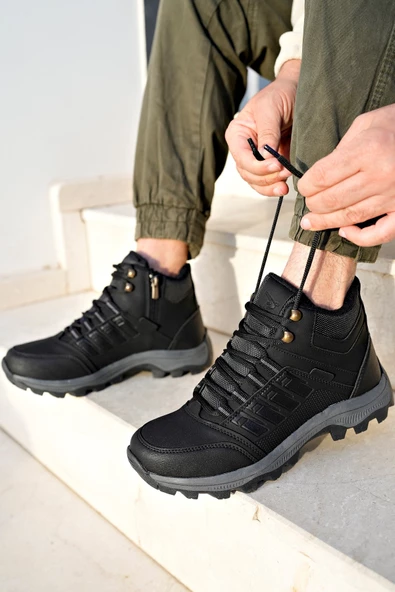 Alaska Siyah Unisex Garantili Trekking Outdoor Bağcıklı Yandan Fermuarlı Kışlık Bot ALASKA-9077 - 3