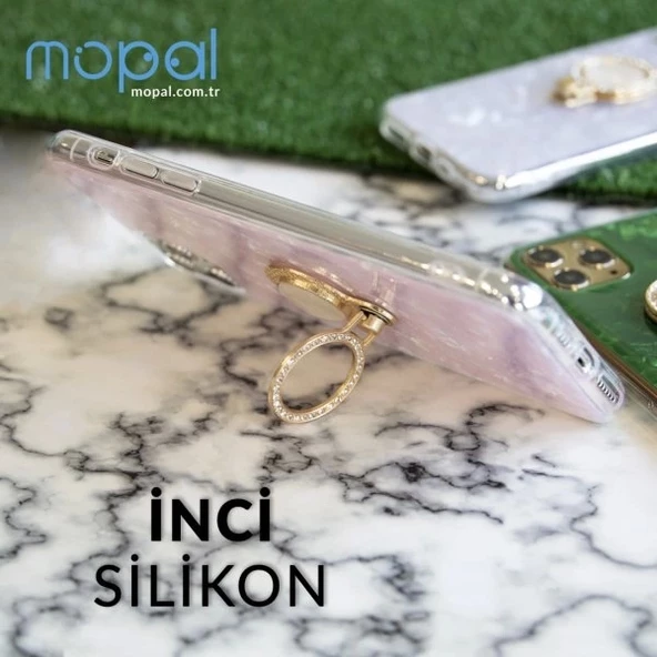 İphone 11 Pro Max Kılıf Yüzüklü Taşlı İnci Yeşil - Resim 3