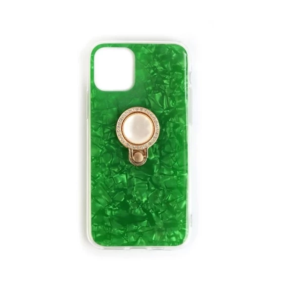 İphone 11 Pro Max Kılıf Yüzüklü Taşlı İnci Yeşil ürün görseli