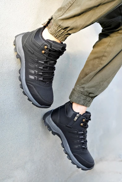 Alaska Siyah Unisex Garantili Trekking Outdoor Bağcıklı Yandan Fermuarlı Kışlık Bot ALASKA-9077 - 4