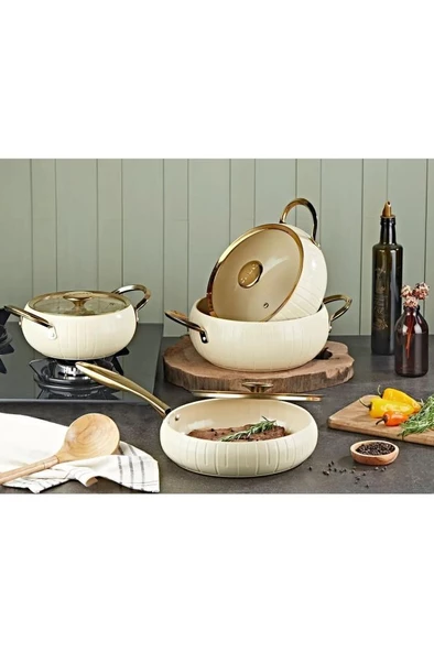 Oms Allure 12001 Pure Ceramıc 7 Parça Biogranit Seramik Set Antrasit Gövde Krem