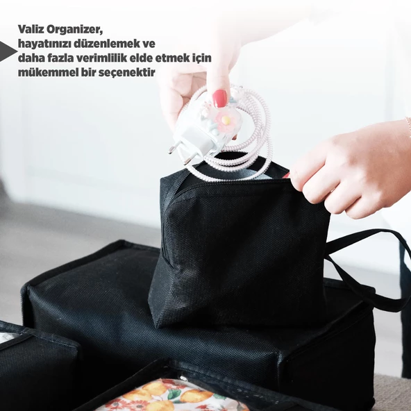 Premium 7'li Siyah Lamineli Su Geçirmez Valiz Düzenleyici Bavul içi Organizer Set Seyahat Hurcu - Resim 3