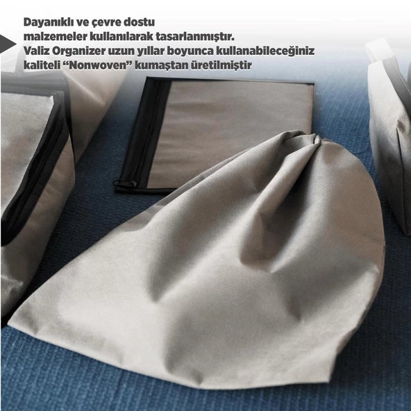 Premium 7'li Antrasit Valiz Düzenleyici Bavul içi Organizer Set Seyahat Hurcu - 5