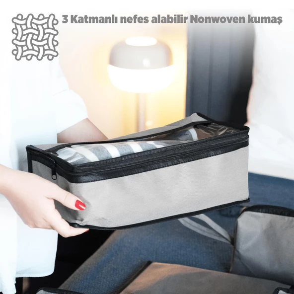Premium 7'li Antrasit Valiz Düzenleyici Bavul içi Organizer Set Seyahat Hurcu - 3