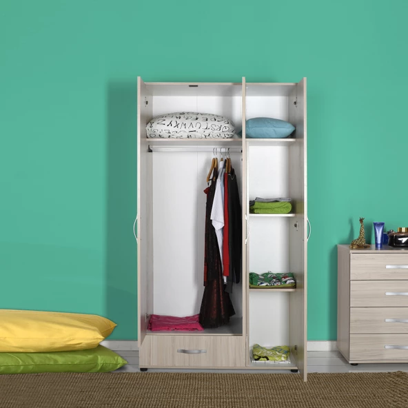 Dinamik 3 Kapaklı Tek Çekmeceli Gardırop-Zara 103x187x52 cm - 2