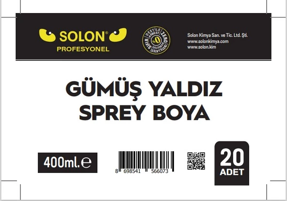 20 Adet (1 Koli) Isıya Dayanıklı Akrilik Gümüş Yaldız Sprey Boya 400 Ml. - 6