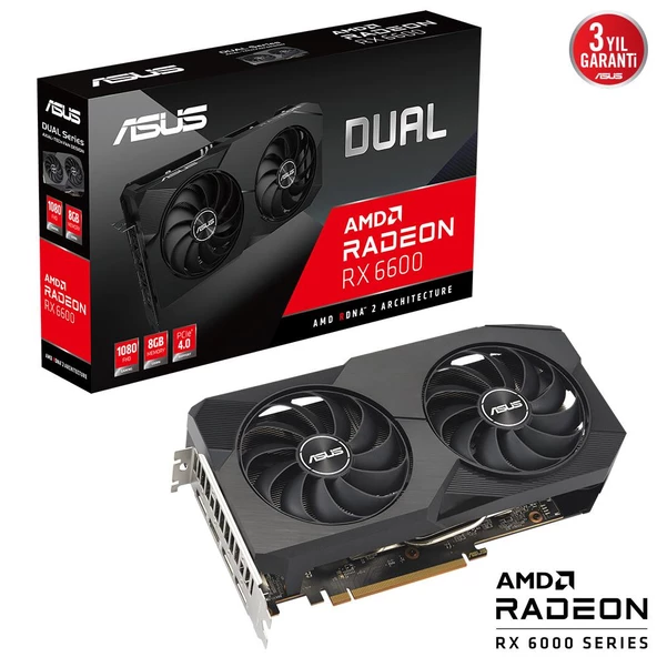 ASUS DUAL-RX6600-8G-V2 Radeon RX 6600 DUAL V2 8GB GDDR6 128 Bit Ekran Kartı