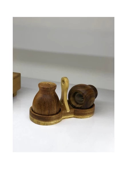 Mien Bambu Akasya Standlı Tuzluk Biberlik Seti MİEN-7B08A - 2