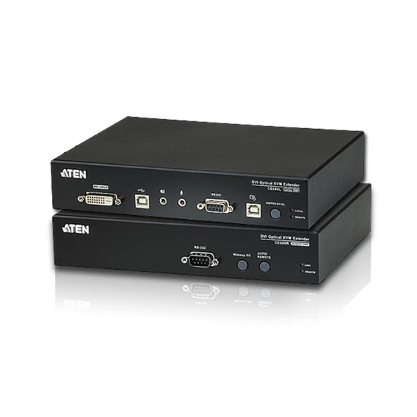 DVI Fiber Optik KVM (Keyboard/Video Monitor/Mouse) Mesafe Uzatma Cihazı, Ses (hoparlör ve mikrofon) bağlantı desteği, 600 metre, USB Konsol<br>USB DVI Optical KVM Extender (1920 x 1200@600m)