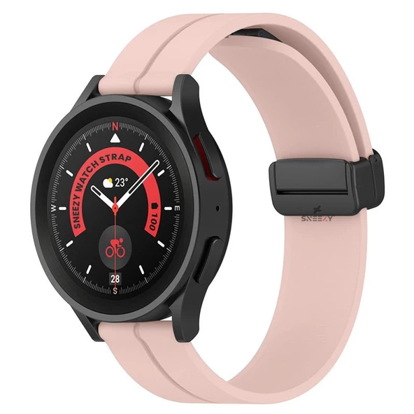 Huawei Watch GT 3 Elegant – Active 42mm Uyumlu 20mm Coastal Manyetik Tokalı Silikon Kordon  Pudra