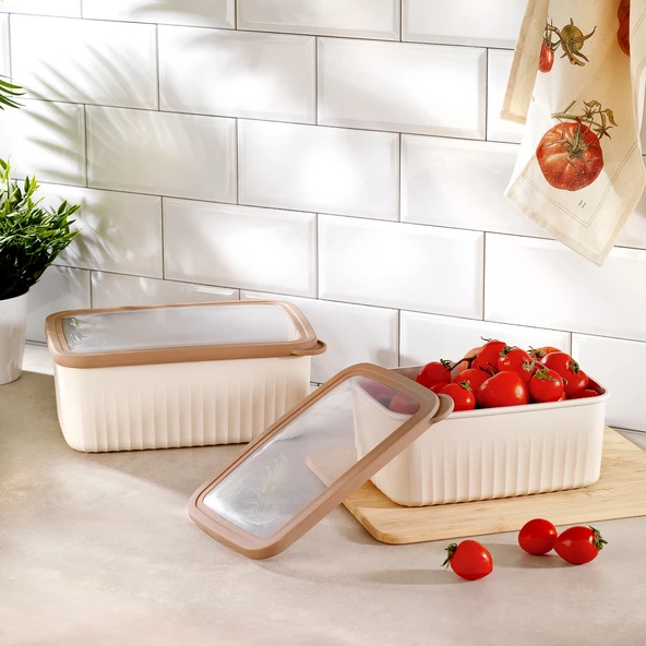 Schafer Ashley 2 li Dikdörtgen Derin Saklama Kabı-Krem