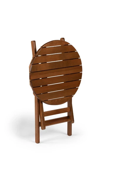 Buzludja Katlanır Masa 60cm - Dış Mekan Yuvarlak Ahşap Bahçe, Balkon Masası - 2