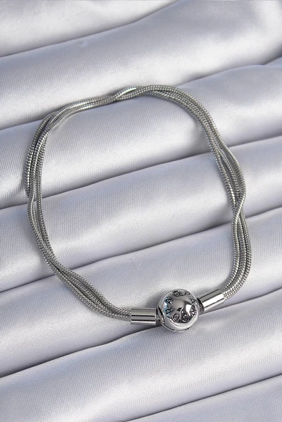 MuI MuI 316L Çelik Zincir Gümüş Renk Çoklu Zincir Charm Model Kadın Bileklik