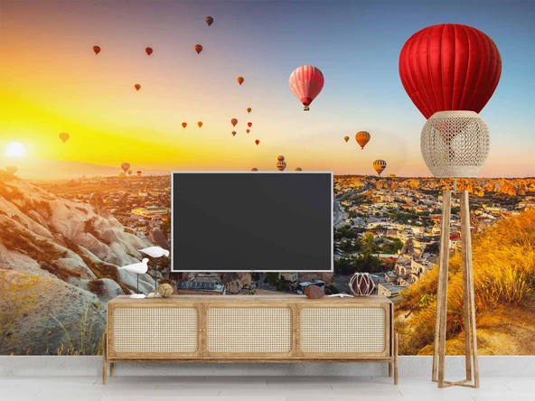 Kapadokya Sıcak Hava Balon Manzaralı Duvar Kağıdı Baskı - Resim 3