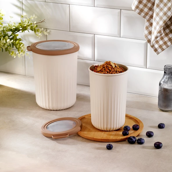 Schafer Ashley 2 li Silindir Saklama Kabı-Krem