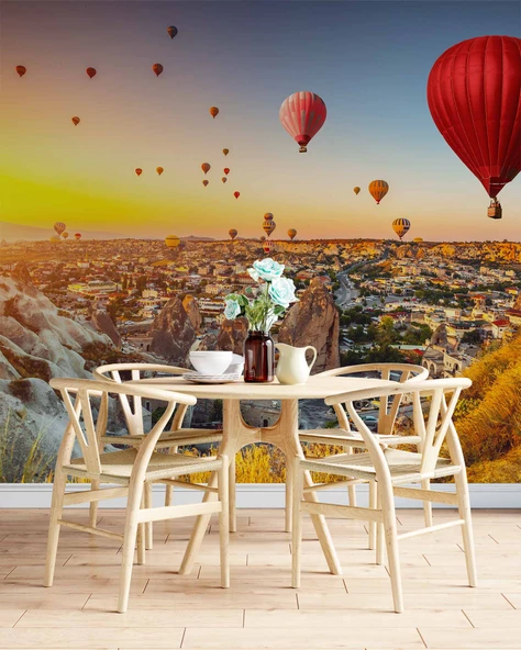 Kapadokya Sıcak Hava Balon Manzaralı Duvar Kağıdı Baskı - Resim 5