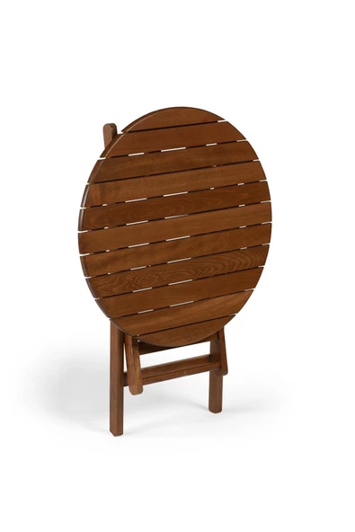 Buzludja Katlanır Masa 70cm - Dış Mekan Yuvarlak Ahşap Bahçe, Balkon Masası - 2