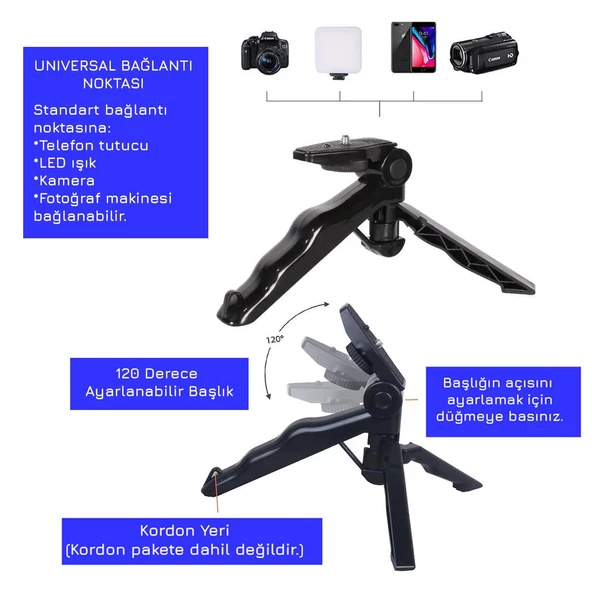 Upway LED Işıklı Mikrofonlu Tripotlu Kumandalı Video Kayıt Fotoğraf Öz Çekim Seti - 4