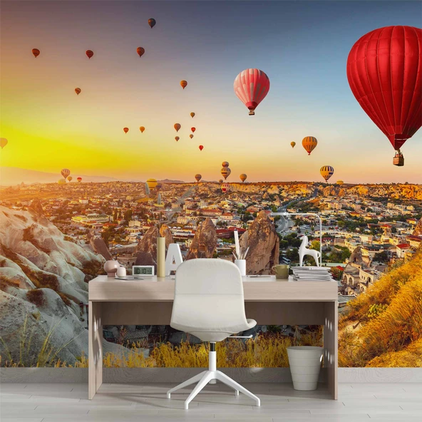 Kapadokya Sıcak Hava Balon Manzaralı Duvar Kağıdı Baskı - Resim 4