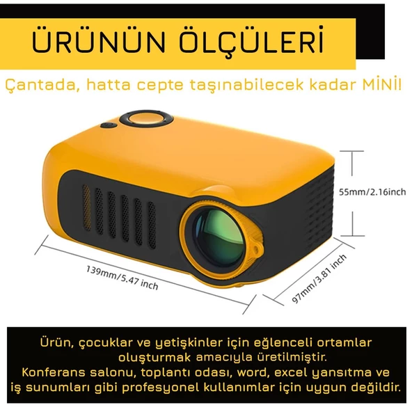 UpWay A2000 Hoparlörlü 1000 Lümen Mini Multimedya Ev Sineması 80 inç  Projeksiyon Cihazı - 9