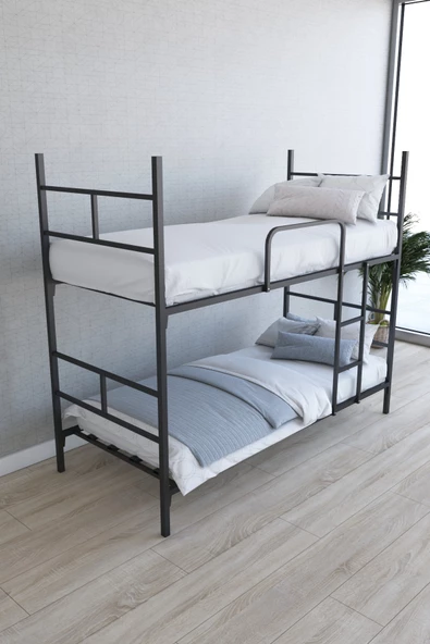 BUNKBED002 Ayrılabilir Metal Ranza Ve 2 Adet Sünger Yatak 90x190