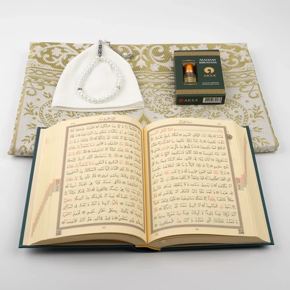 Takke + Esans + Tesbih + Seccade + Kuran Hediye Seti (Hafız Boy, Yeşil) - Resim 4