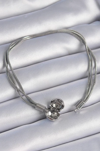 MuI MuI 316L Çelik Zincir Gümüş Renk Çoklu Zincir Charm Model Kadın Bileklik - 2