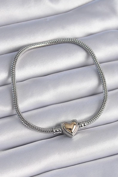 MuI MuI 316L Çelik Zincir Gümüş Renk Gold Renk Kalp Figür Charm Model Kadın Bileklik ürün görseli 1