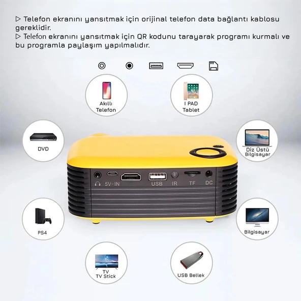 UpWay A2000 Hoparlörlü 1000 Lümen Mini Multimedya Ev Sineması 80 inç  Projeksiyon Cihazı - 4