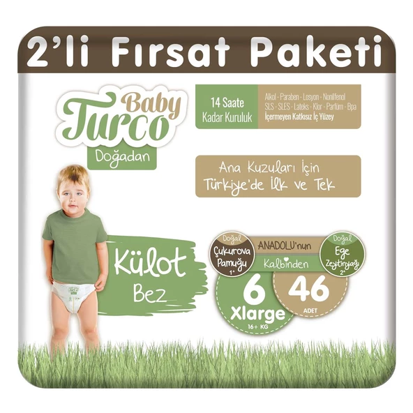 Baby Turco Doğadan 2'li Fırsat Paketi Külot Bez 6 Numara Xlarge 46 Adet