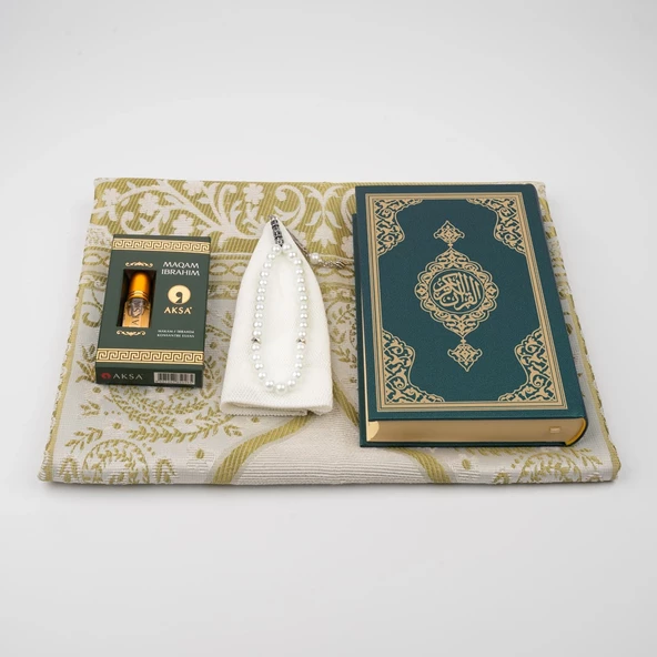 Takke + Esans + Tesbih + Seccade + Kuran Hediye Seti (Hafız Boy, Yeşil) - Resim 3