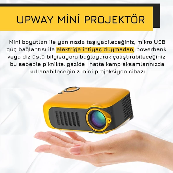 UpWay A2000 Hoparlörlü 1000 Lümen Mini Multimedya Ev Sineması 80 inç  Projeksiyon Cihazı - 3