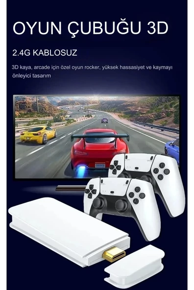2.4G Wireless Kablosuz Controller 3D 4K HD Klasik Retro Atari Video Game Oyun Konsolu - 6
