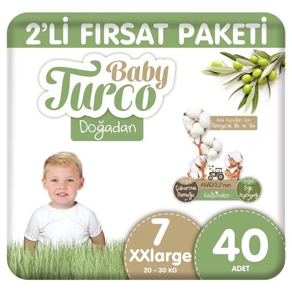 Baby Turco Doğadan 2'li Fırsat Paketi Bebek Bezi 7 Numara Xxlarge 40 Adet