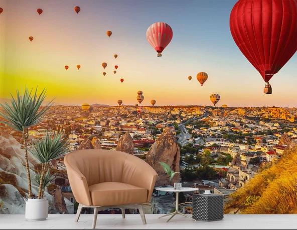 Kapadokya Sıcak Hava Balon Manzaralı Duvar Kağıdı Baskı - Resim 6