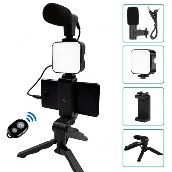Upway LED Işıklı Mikrofonlu Tripotlu Kumandalı Video Kayıt Fotoğraf Öz Çekim Seti - 7