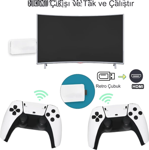 2.4G Wireless Kablosuz Controller 3D 4K HD Klasik Retro Atari Video Game Oyun Konsolu - 3